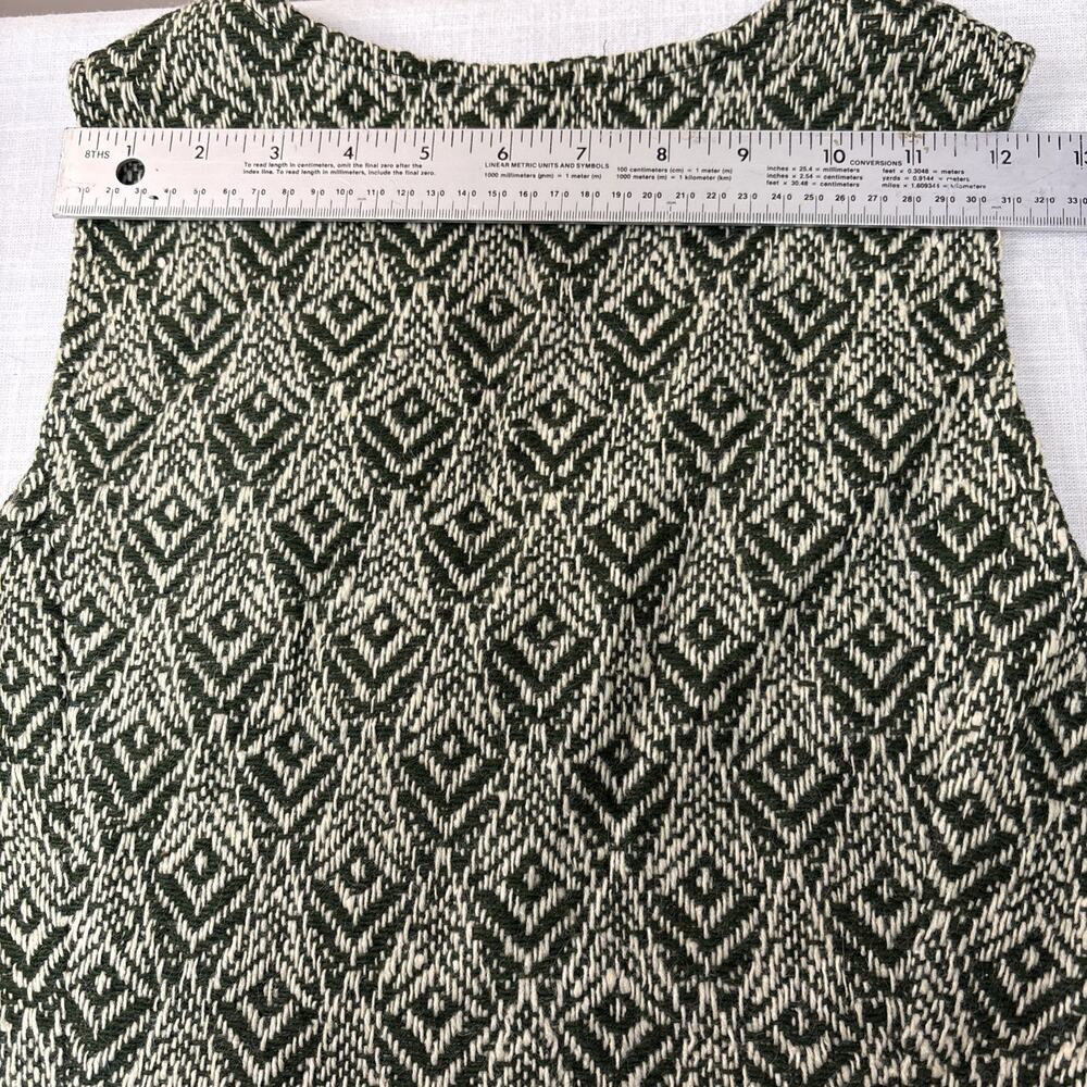 Vintage 70s Bobbie Brooks Wool Vest Green Woven Geometric Boho Hippie Waistcoat - Picture 15 of 16